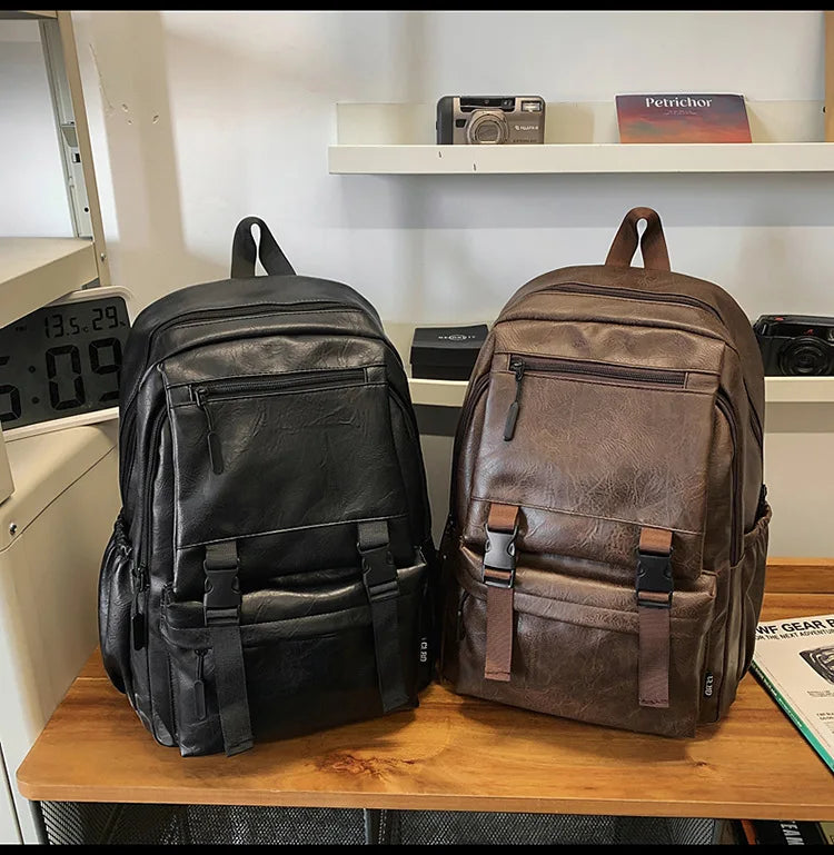 Men's Backpack Fashion Pu Leather Waterproof Man Laptop Bag Korean Backpacks Large School Bag Male Rucksack Student Pc Bagpack