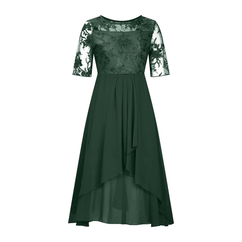 Elegant Formal Party Dress Embroidery Chiffon Round Collar Short Sleeve Luxury Dress Bridesmaid Evening Dresses Vestidos платье