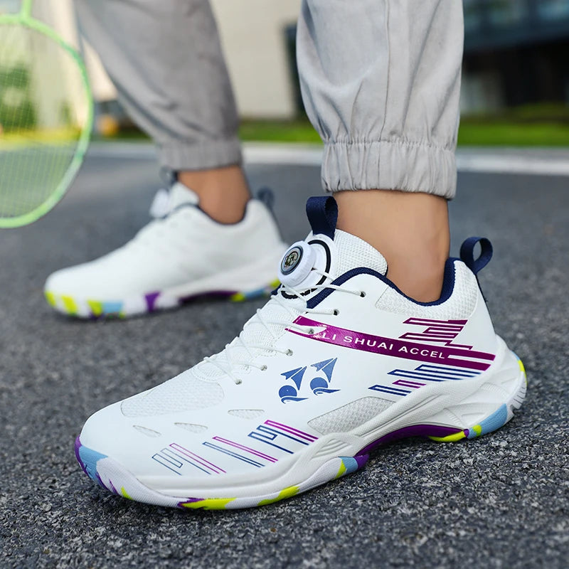 Men's and women's tennis shoes, badminton shoes, table tennis shoes, double row rotating buckle, low top leather sports shoes, v