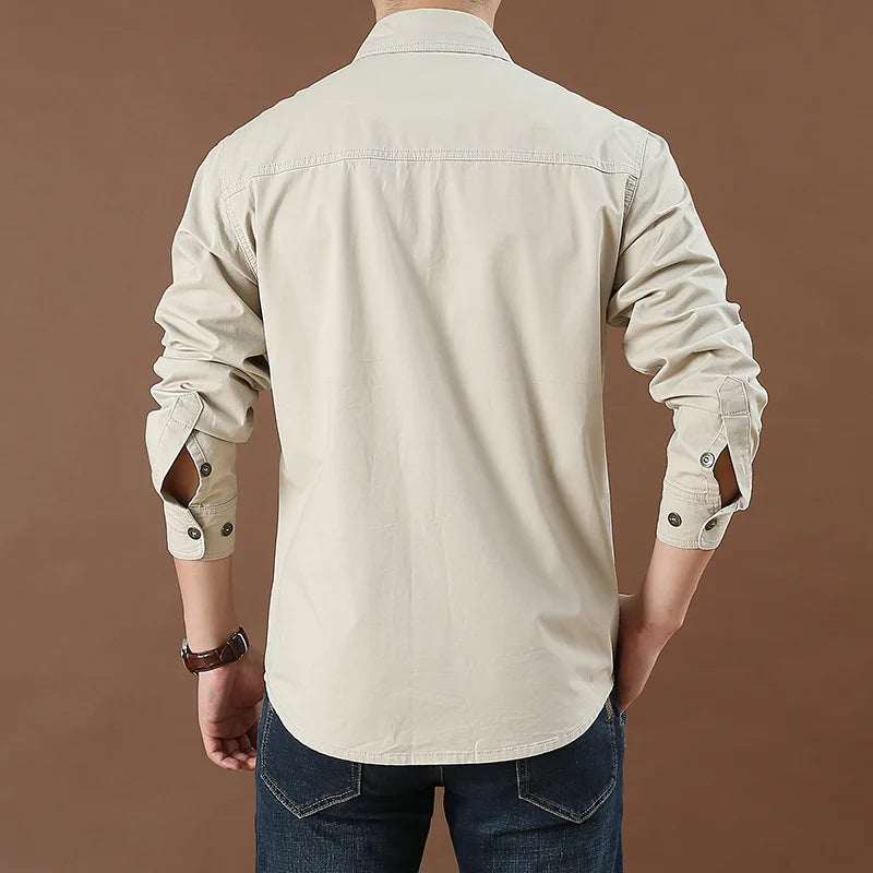 Men's Long Sleeve Cargo Shirt Casual Cotton Shirts Spring Autumn Button Down Pockets Sports Military Hiking Camping Shirt