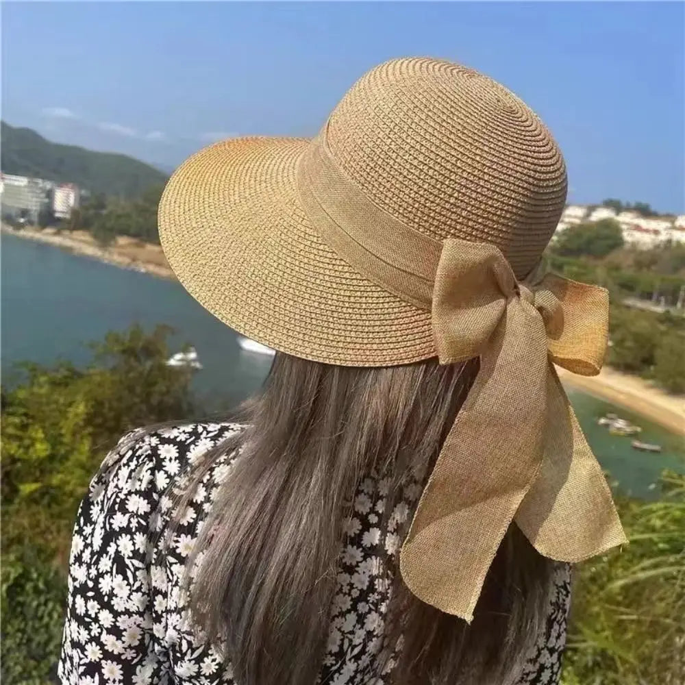 Summer Hats For Women Sun Hat Beach Cap Ladies Bowknot Panama Cap Lady Casual Bucket Hat For Women Straw Hat