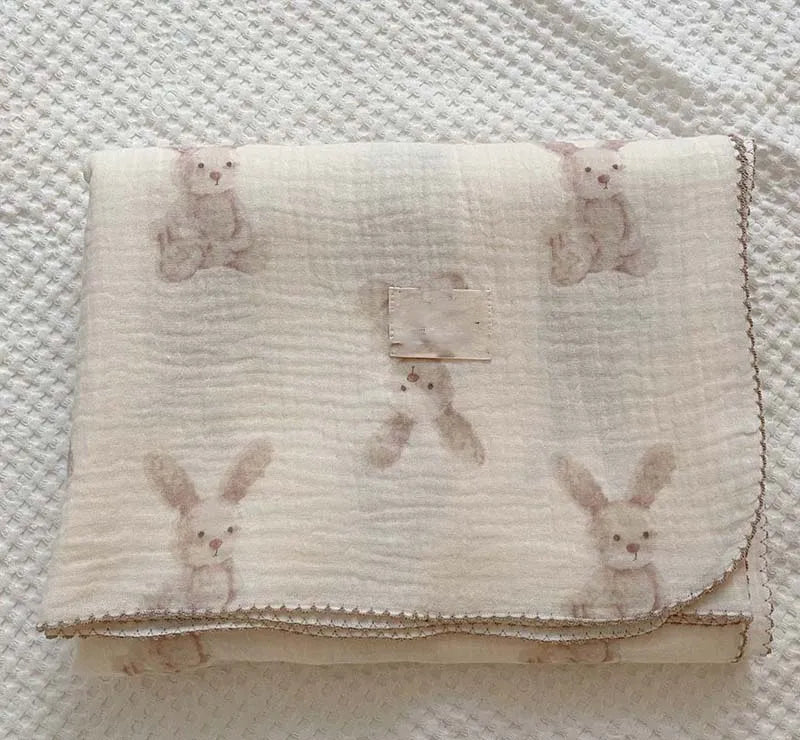 2-3 Layers Baby Blankets Bear Dots Print Cotton Gauze Muslin Swaddle Wrap Newborn Infant Bedding Sleeping Receving Blanket