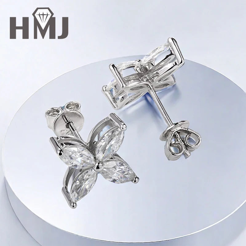 925 Sterling Silver Plated 18K Gold Earrings  100% Real Moissant 1 Carat D Color Necklace Engagement Wedding Party Fine Jewelry