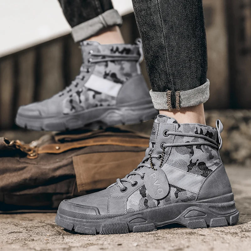 Boots For Men Autumn High Top Camouflage Desert Casual Flats Mens Boot Breathable Non Slip Work Shoes Zapatillas Hombre