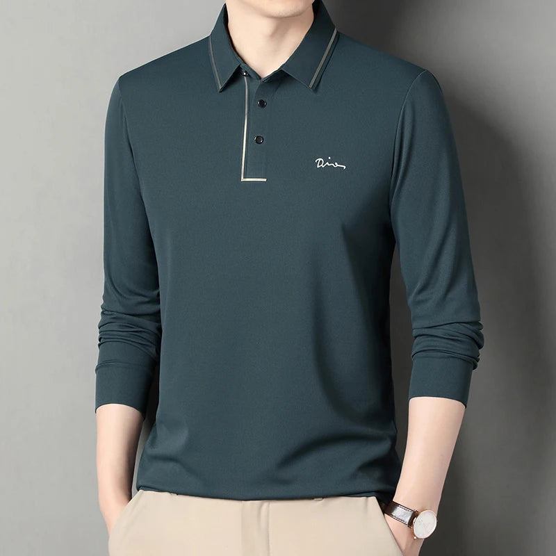 Men's Long Sleeve T-Shirt, Loose Fit Casual Printed Polo Shirts, Shrink Resistant Cotton Crewneck T-Shirt for Men