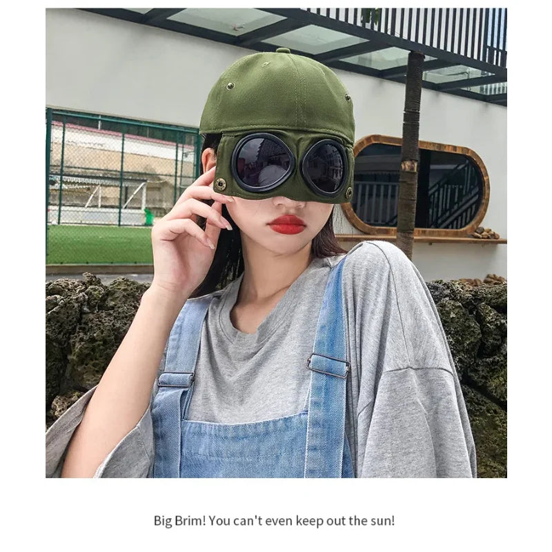 Aviator Baseball Cap with Built-in Sunglasses - Summer Unisex Adjustable Hat for Men Women Boys girls Outdoor UV Protection