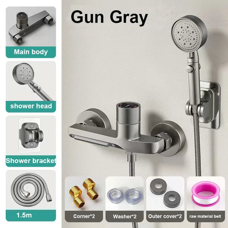 Bathroom Brass Basin Faucets Shower Faucet Wall Mounted Hot Cold Water Dual Spout Mixer Tap For Bathroom
