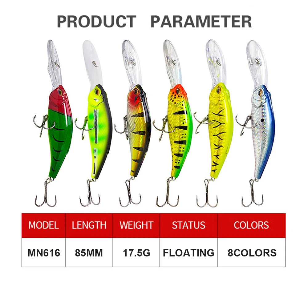8.5cm 17.5g Fishing Lures Floating Minnow Wobbler Long Casting Deep Diving Artificial Hard Bait Swing Jerkbait Bass Trout MN616
