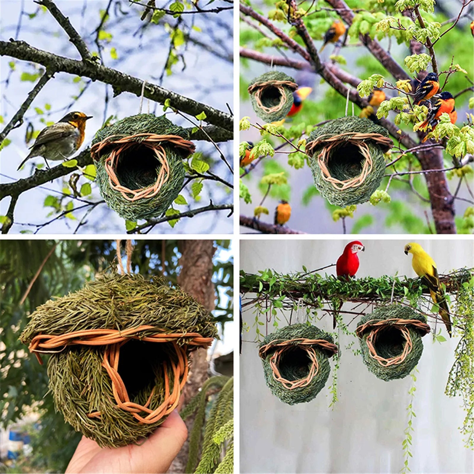 Creative Handwoven Bird House Outdoor Garden Natural Grass Style Hanging Birdhouse Funny Birdcage Hummingbird house