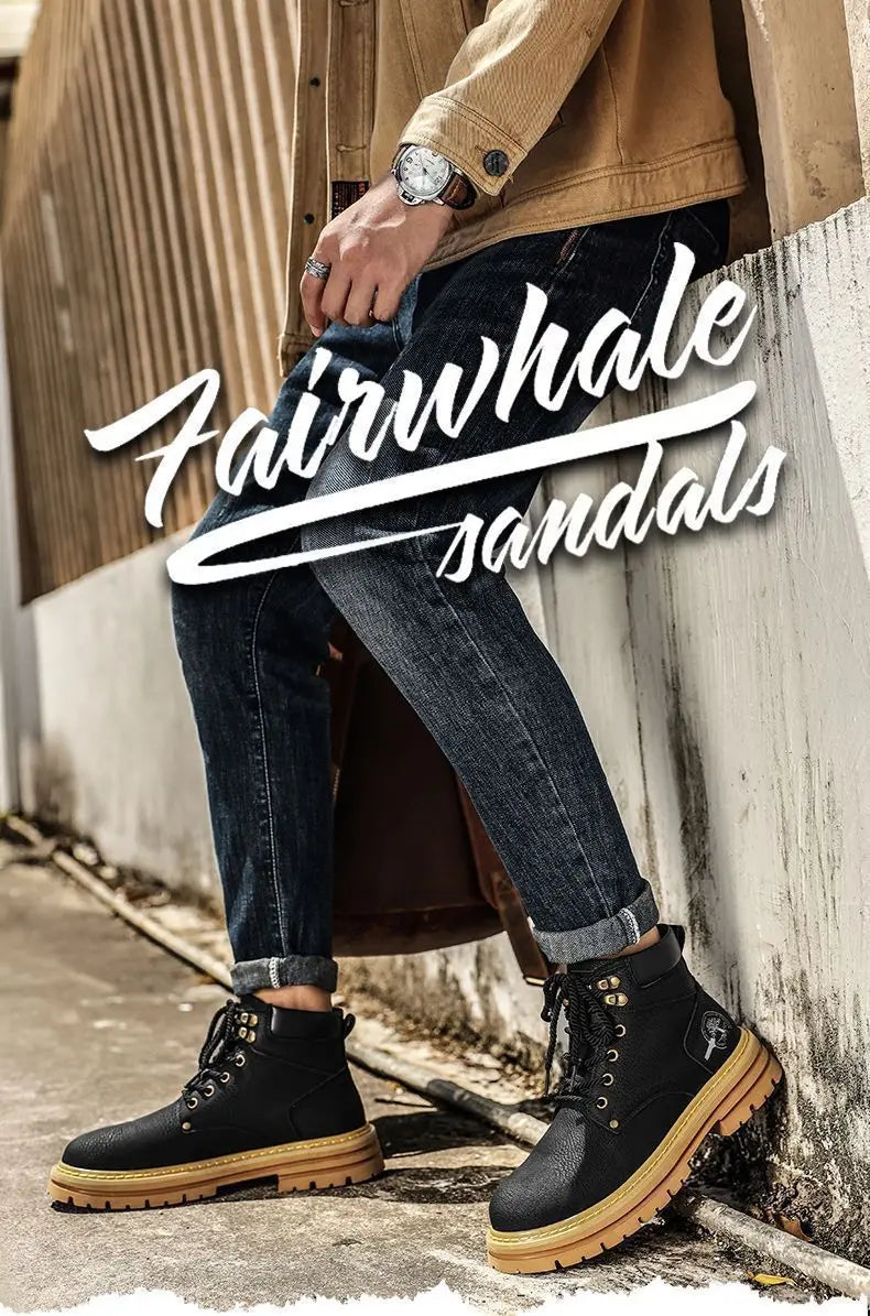 Fashion Men Boots Spring Comfortable Platform Leather Shoes Men Trend Brown Non-slip Work Boots for Men Casual Shoe Cowboy Boots