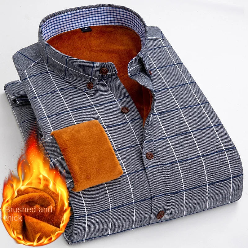 Longsleeve Shirts for Men 2025 Autumn Winter New Warm Plus Velvet Thick Cotton Lapel Casual Plaid Shirts Brand Mens Clothing