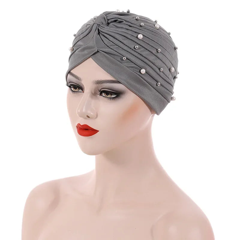 India Hat Hijabs Cap African Headwrap Ladies Head Wraps Women Beaded Turban Bonnet Soild Color Cotton Turban Hat Inner Hijab Cap