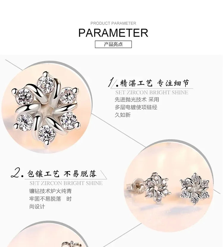 925 Sterling Silver Earrings For Women Zirconia Flower Stud Earring Oorbellen Brincos De Prata Pendientes Wedding Party Gift