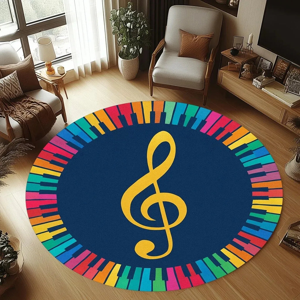 Guitar Rug, Round Music Carpet Machine Washable Non-Slip Doormat, Themed Floor Mat for Kid Bedroom Living Room Entrance