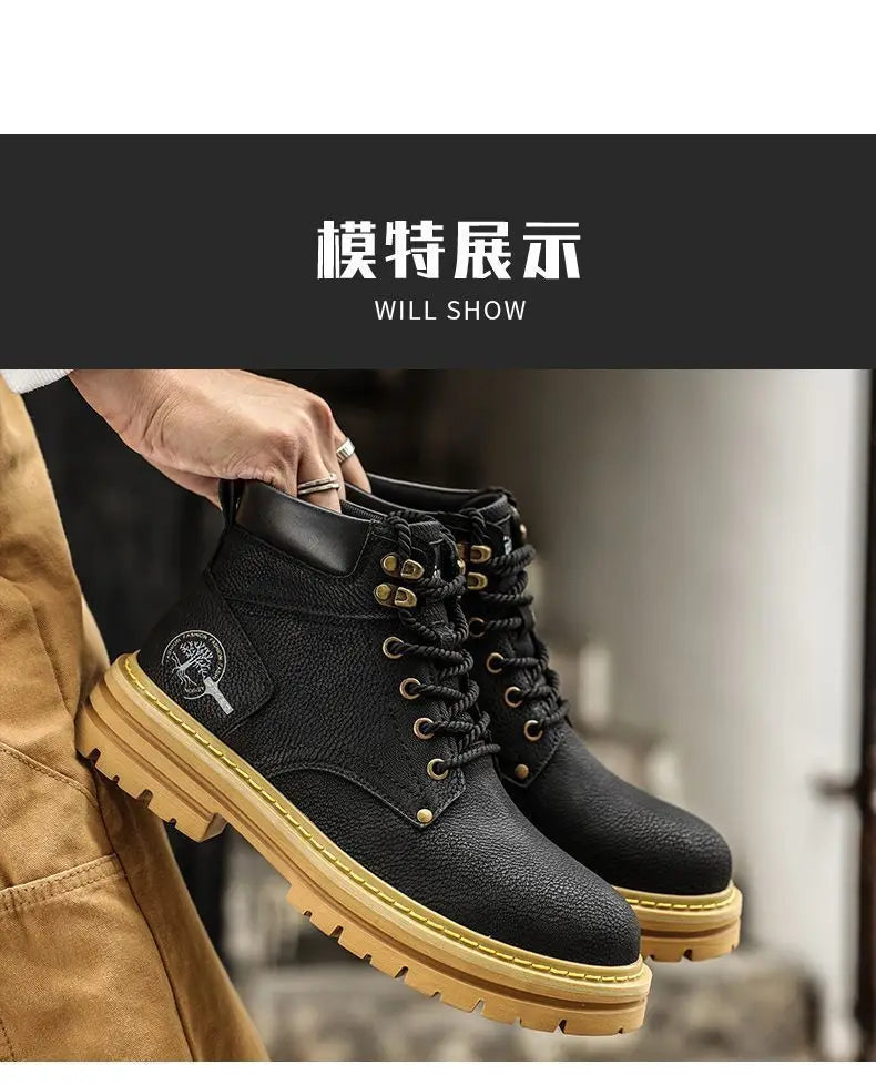 Fashion Men Boots Spring Comfortable Platform Leather Shoes Men Trend Brown Non-slip Work Boots for Men Casual Shoe Cowboy Boots