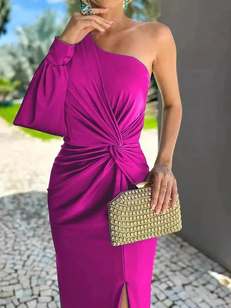Elegant Sexy Off Shoulder Dress For Women Fashion Diagonal Collar Sleeveless Package Hip Dresses Robe Femme Formal Evening Party
