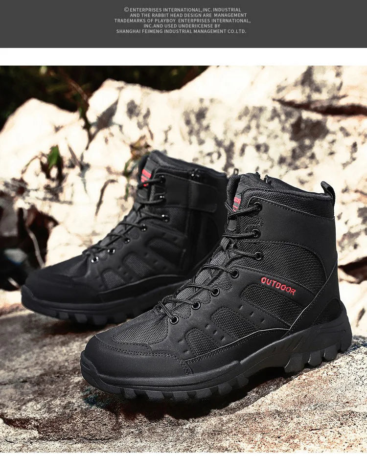 Men Outdoor Boots Winter Ankle Boots Warm Popular Footwear Male Suede Casual Snow Shoes Leather Walking Shoes Hunting Boot