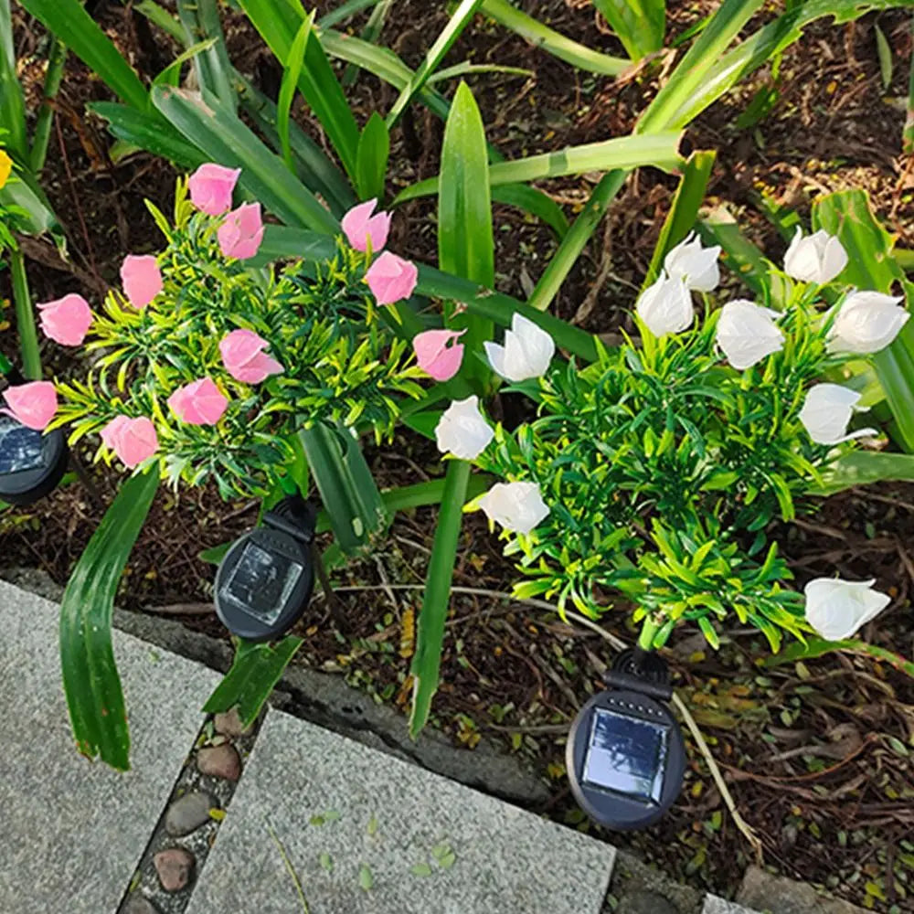Gardenia Flower Solar Artificial Flower Light Realistic Multi-Color Changing Outdoor Solar Garden Light Solar Powered