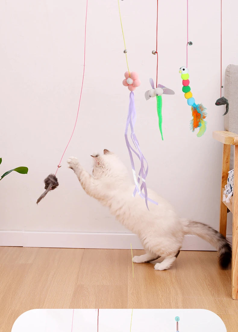 Fun simulation of mouse and cat toys, cat, kitten, rope, mouse, caterpillar, interactive toy, telescopic hanging door, pet toy