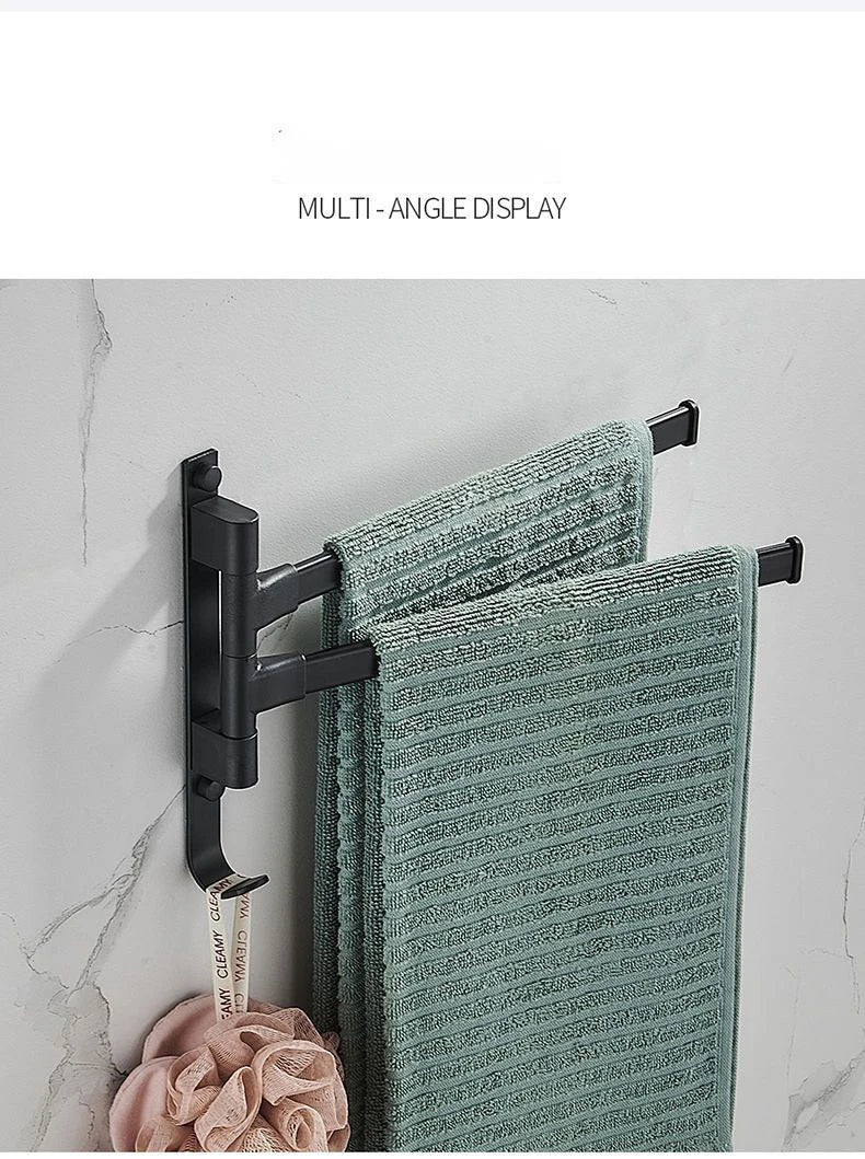 Bathroom Rotating Towel Bar Wall Mounted Non Perforated Iron Towel Storage Rack For Household Bathroom Storage Products