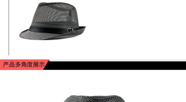 Men's and women's ceremonial hats British fashion jazz hats middle-aged and elderly cut-out linen beach sunhats