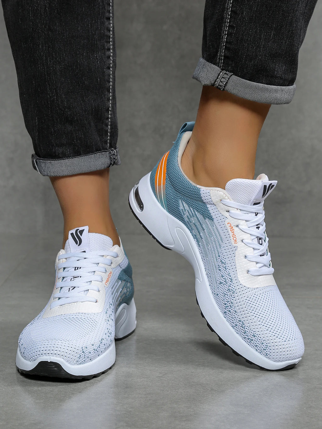 Men's shoes, men's casual shoes, breathable mesh, air-cushioned, soft-soled, color-blocked fashionable sports shoes