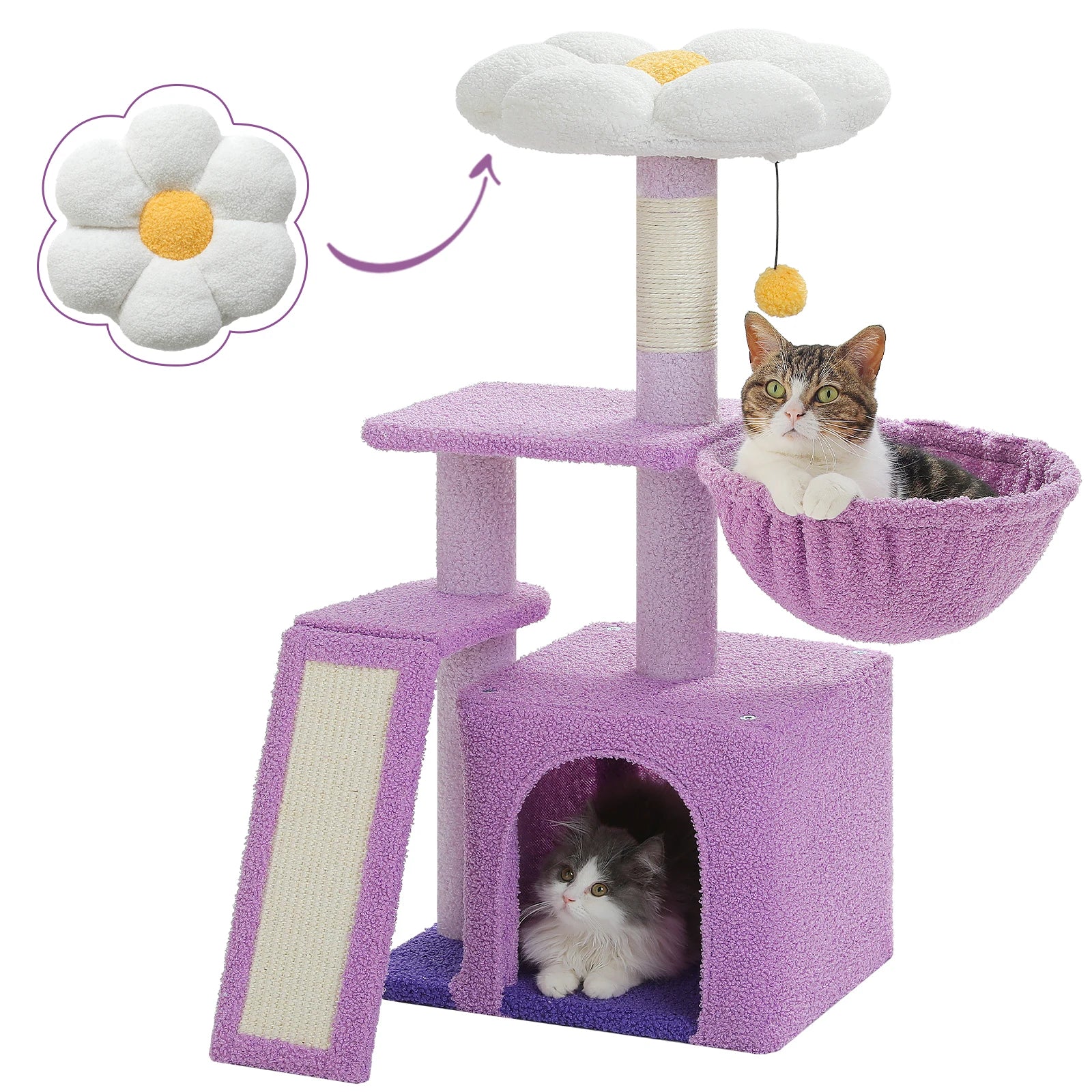 Flower Cat Tree for Indoor Small Cat Tower with Sisal Scratching Ramp Cozy Hammock and Removable Top Perch Cat Condo Kittens Toy