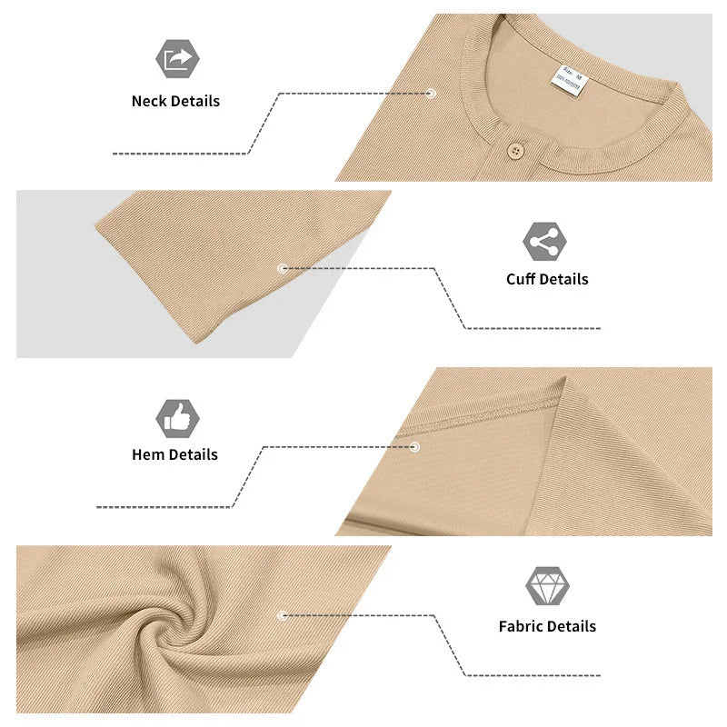 2025 NEW Men's Long Sleeve Henley Shirts Spring Autumn Daily Casual Solid Color Pullover Tops Mens Fashion T Shirt
