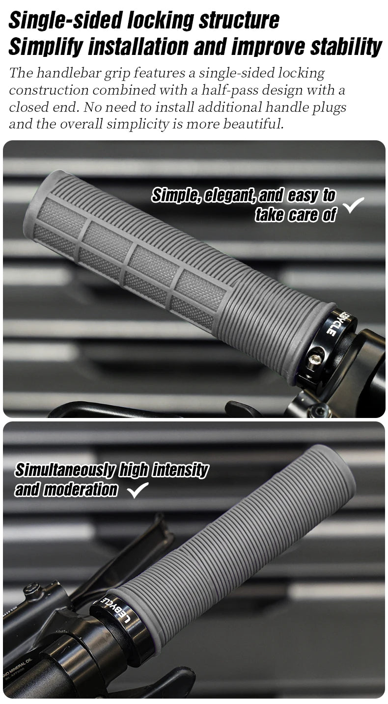LEBYCLE TPR Bicycle Grips Integrated Bike Handlebar Grips Aluminum Alloy Lock On Bike Handles Non-slip Cuffs Mountain Bike Part