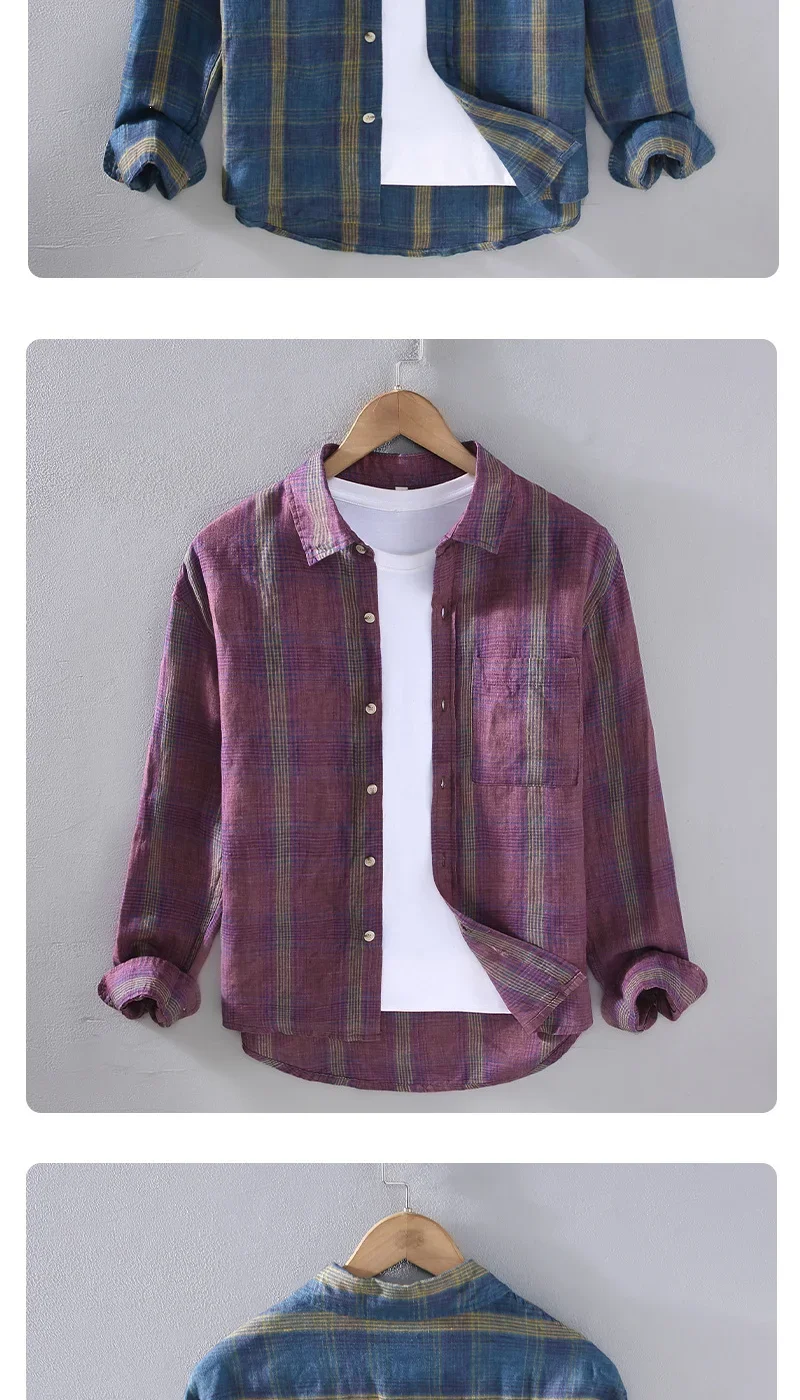 2025 Shirts for Men Long-sleeved Spring and Autumn Thin Fashion Plaid Top Casual Loose Cardigan Versatile Jacket