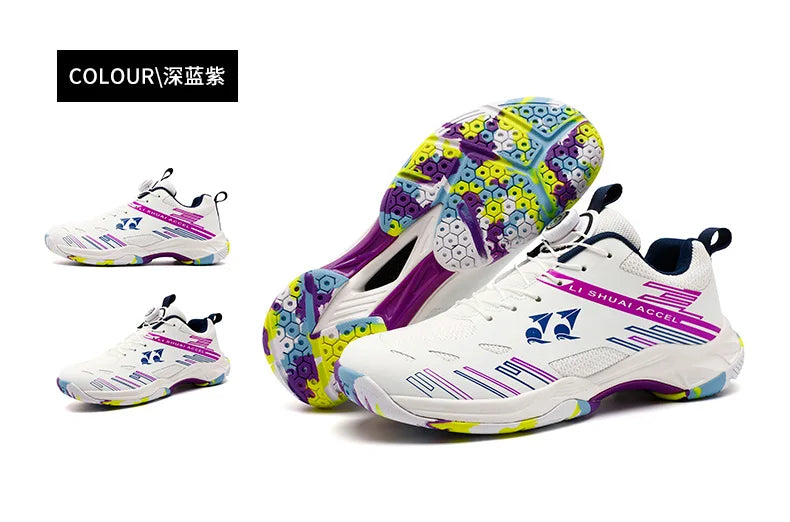 Men's and women's tennis shoes, badminton shoes, table tennis shoes, double row rotating buckle, low top leather sports shoes, v