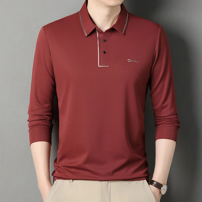 Men's Long Sleeve T-Shirt, Loose Fit Casual Printed Polo Shirts, Shrink Resistant Cotton Crewneck T-Shirt for Men