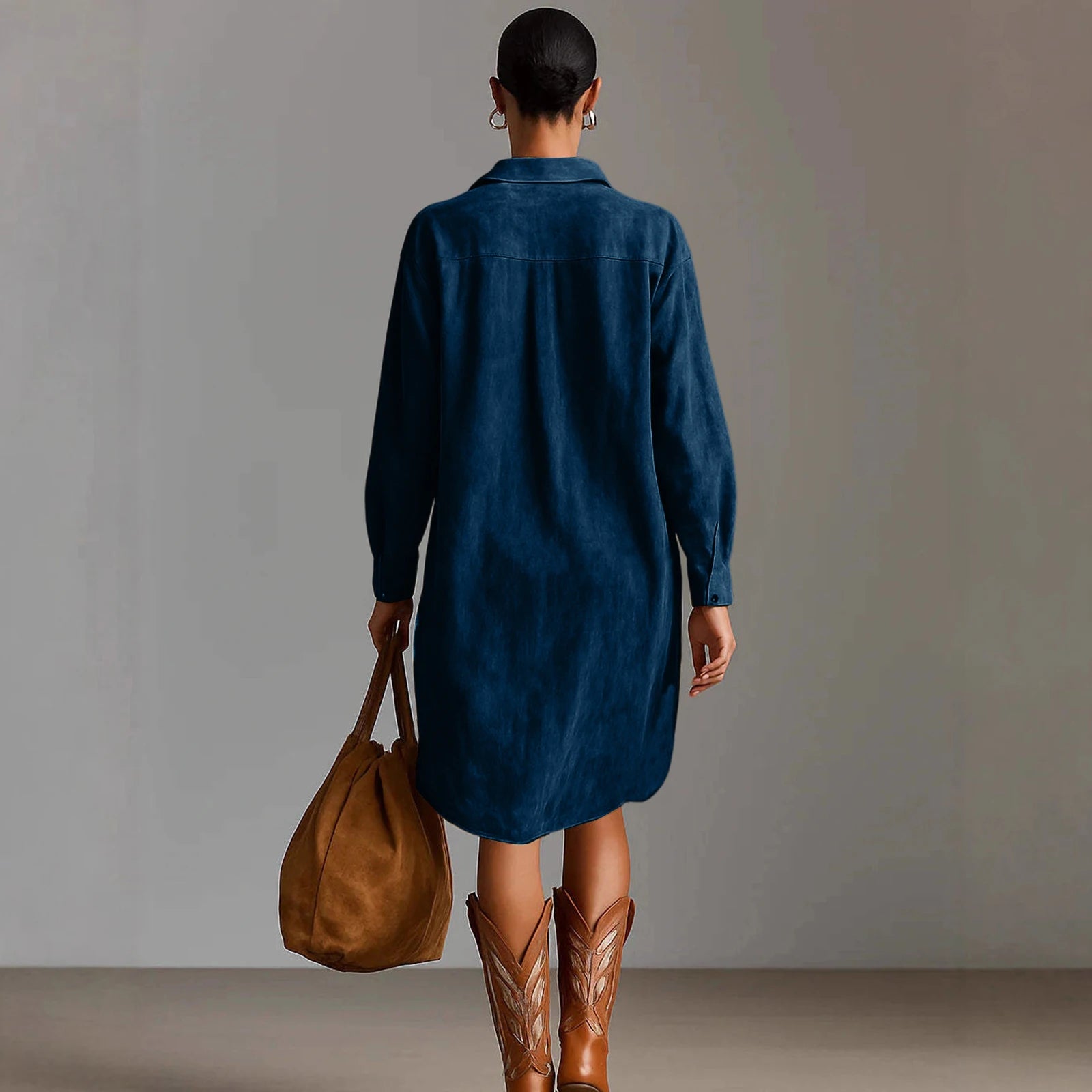 Dresses Womens Shirt Dress Terracotta Suede Embroidered High-Low Puff-Sleeve Bohemian Stylish Outfit Daily 2026 Trendy Vestido