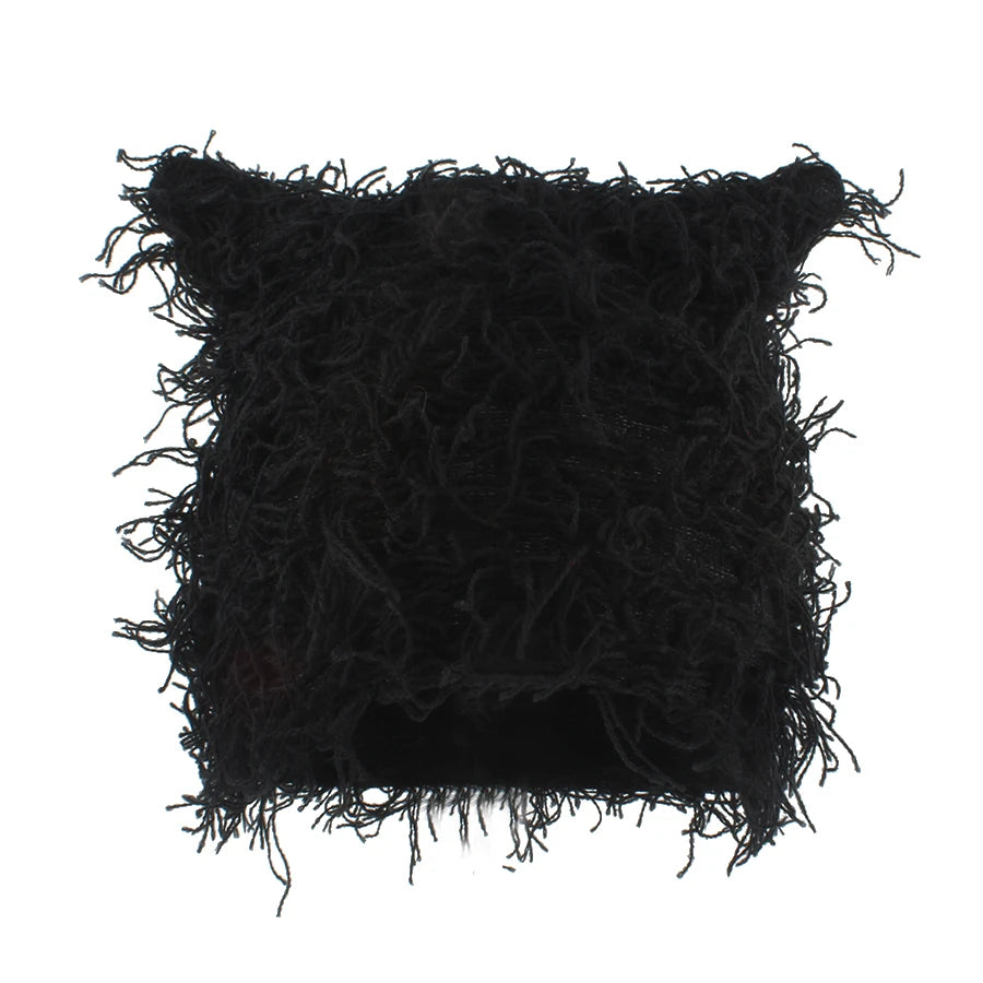 Autumn Winter Hats For Women Cute Cat Ears Knitted Hat Unisex Fashion Street Punk Hip Hop Caps Balaclava Black Pink Skullies Bea