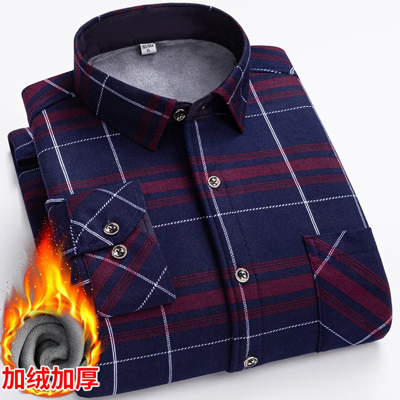 Men's long-sleeved shirt with double-sided fleece thickened warmth, 7XL, 8XL, winter casual and trendy, versatile for the street