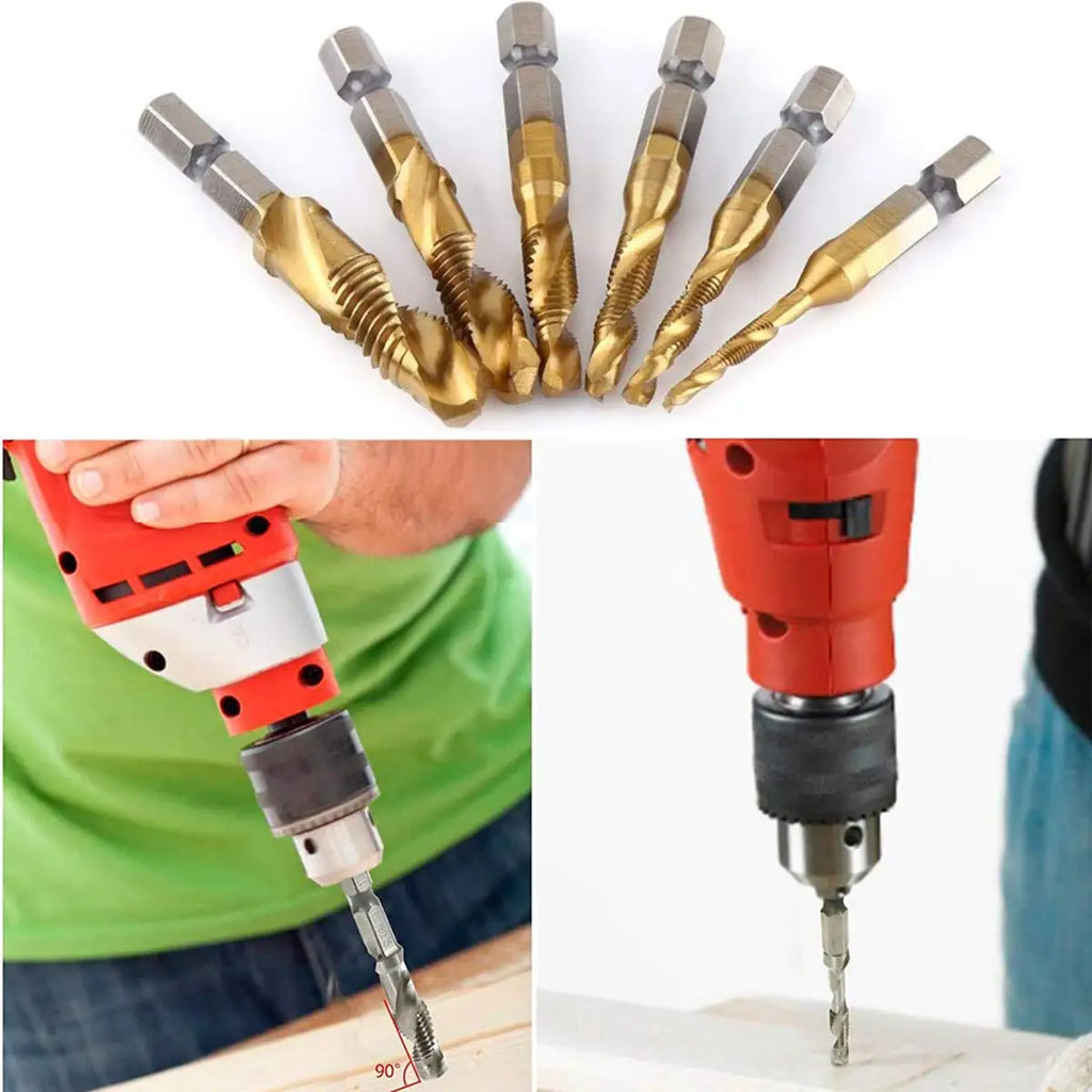 Hex Shank Titanium Plated HSS Screw Thread Metric Tap Drill Bits Screw Machine Compound Tap M3 M4 M5 M6 M8 M10 Hand Tools