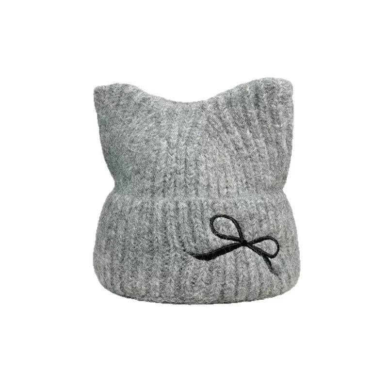 Girls' Hats  Cute Cat Ears  Autumn  and  Winter  New Knitted Hats  Winter Warm Bows Small  Hats Cold-proof Warm Hats