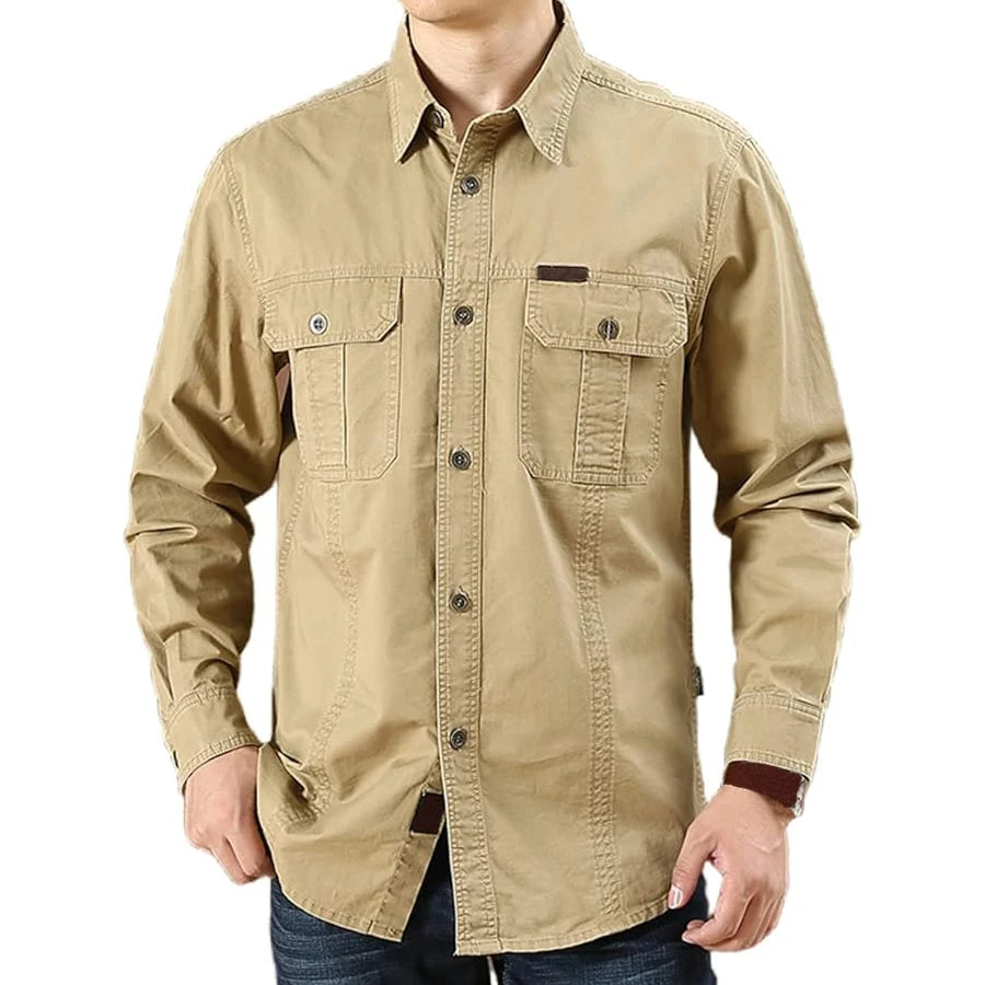 Men's Long Sleeve Cargo Shirt Casual Cotton Shirts Spring Autumn Button Down Pockets Sports Military Hiking Camping Shirt