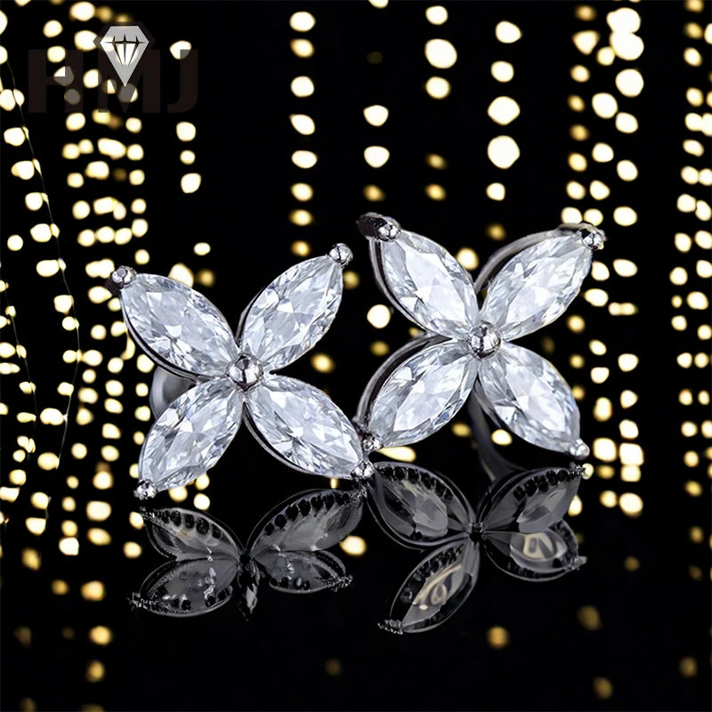 925 Sterling Silver Plated 18K Gold Earrings  100% Real Moissant 1 Carat D Color Necklace Engagement Wedding Party Fine Jewelry