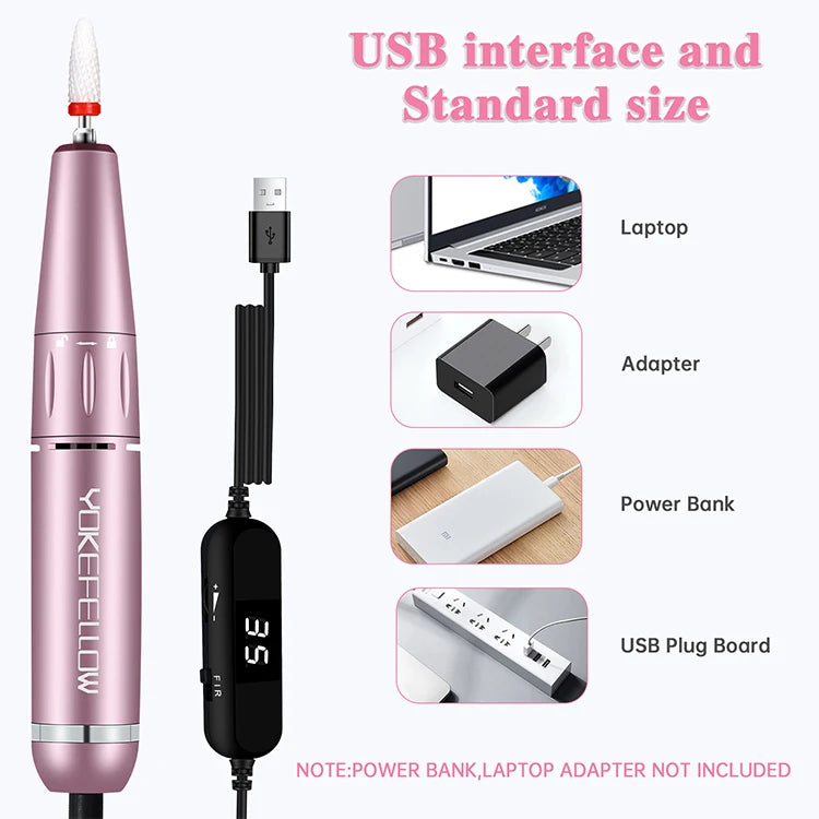 30000RPM USB Nail Drill Machine For Acrylic Nail Gel Polish Milling Smoothing Calluses Manicure Machine Nail Art Salon Equipment