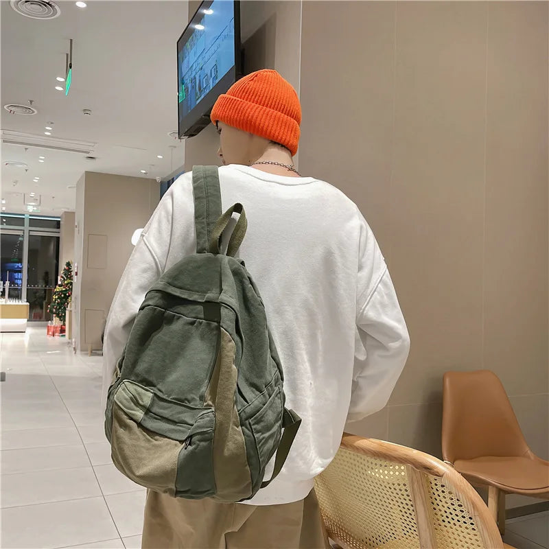 Fashion Panelled Women Backpack Canvas Kawaii Girl Travel Book Bags College Lady Laptop Backpacks Cute Travel Rucksack Schoolbag