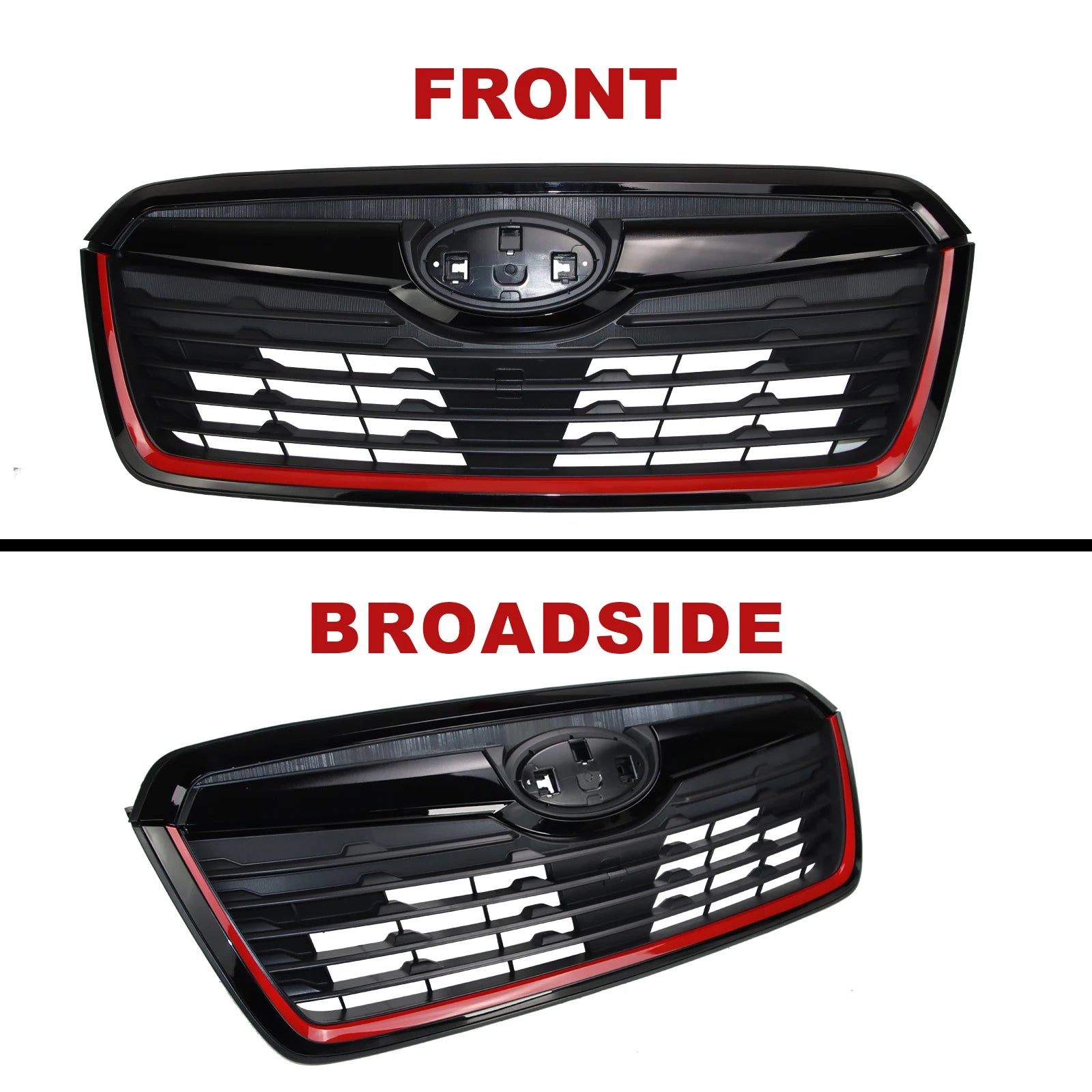 Front Grill for 2019-2021 Subaru Forester w/Camera Hole Gloss Black w/ Red Line