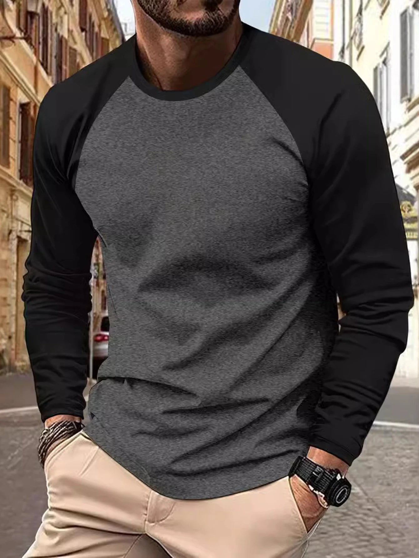 New Raglan Sleeves Long Sleeve T shirt For Men Solid Spring Casual Mens T-shirts High Quality Male Tops Classic Clothes T-shirts