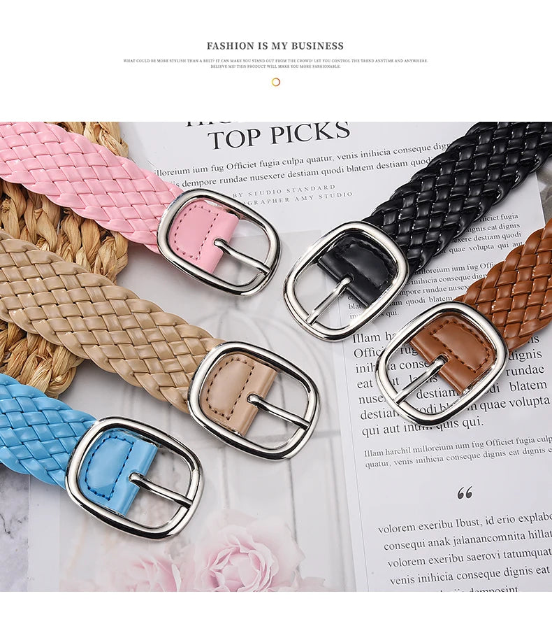 Fashion Women Braided Bright Colors Belts Ladies Waist Ornament No Holes All Matching