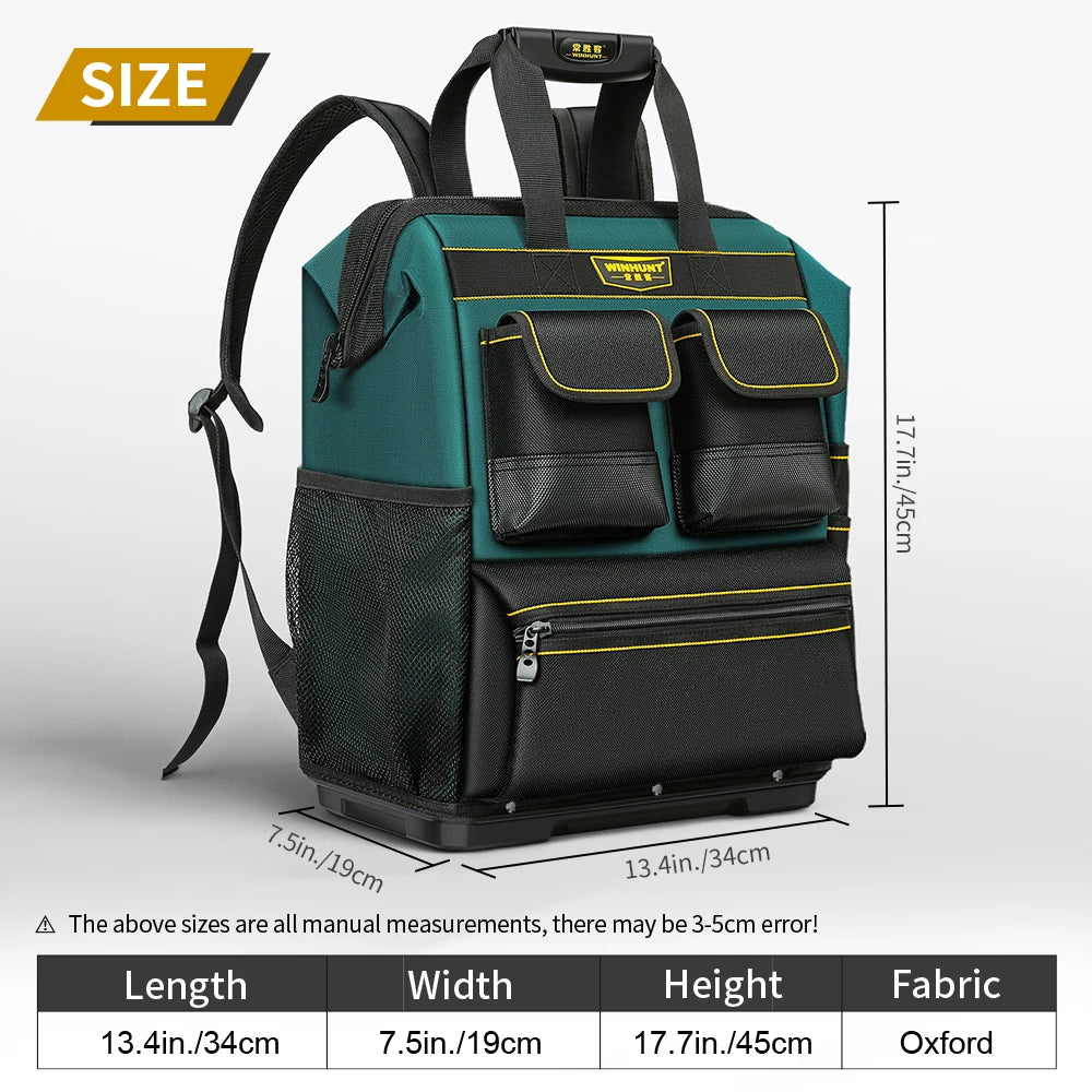 Tool Backpack Multiple Pockets Large Capacity Rubber Base Wear-Resistant and Durable Multifunctional Tool Storage Backpack