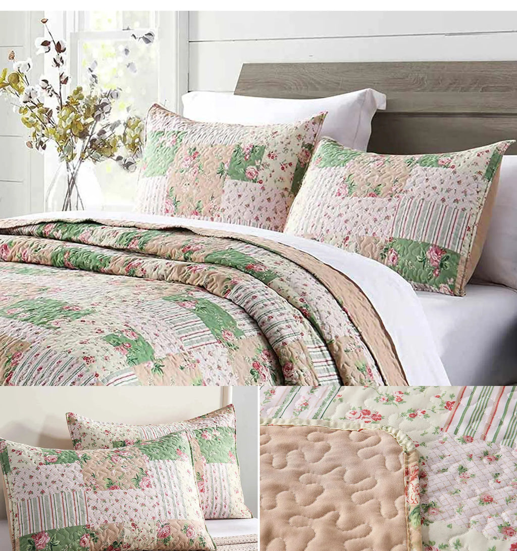 Texstead 3 Pieces Patchwork Gray All Season Bedspreads, Ultra Soft Floral Coverlet Bedding Set with Printed Pattern