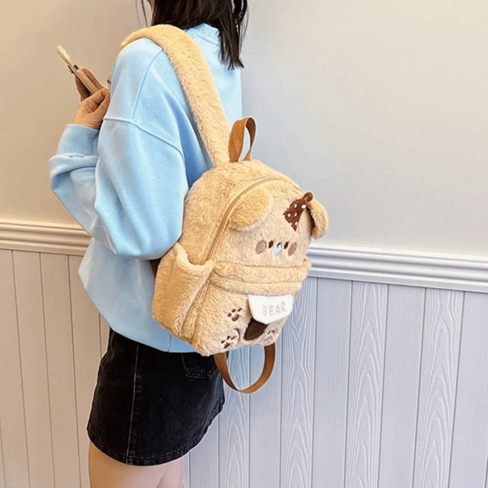 Backpack Adjustable Straps Cartoon Little Bear Backpack Large Capacity Soft Bear Schoolbag Creative Animal Shoulder Bag Gift