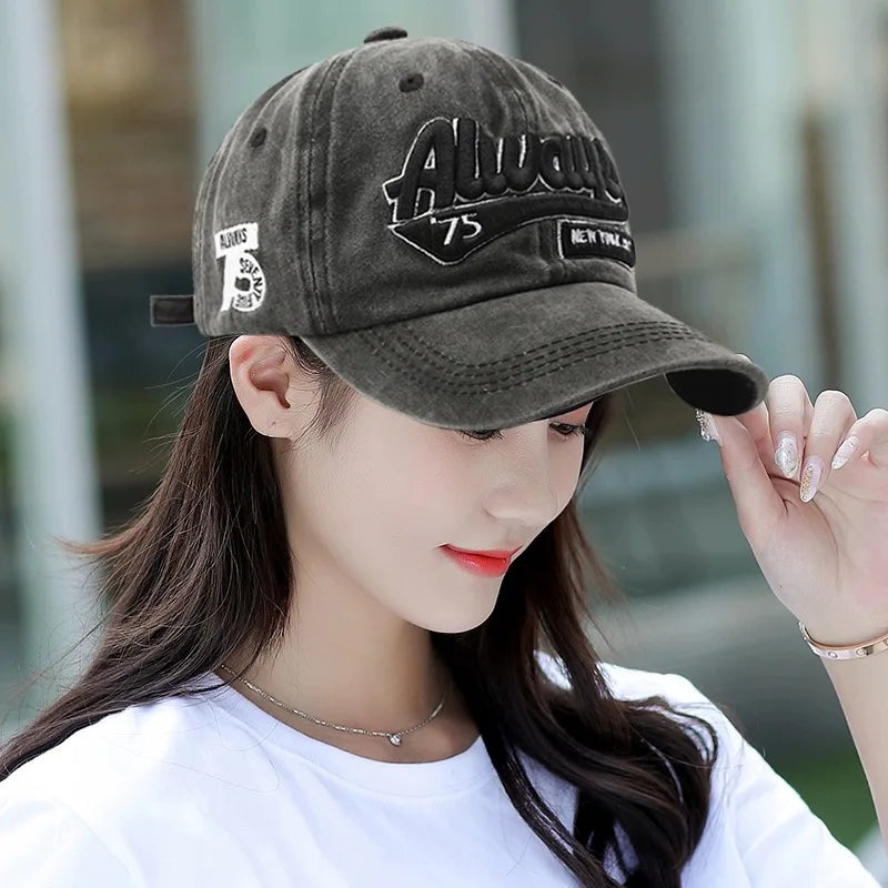 Retro Embroidered Baseball Hats for Men and Women Cotton Hip Hop Soft Top Hats Outdoor Sports Sunscreen Snap Personalized Letter