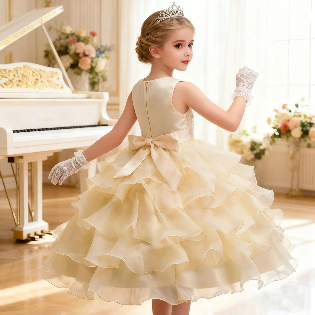 Elegant Dress For Girls Sleeveless Flower Ruffles Gown For Kids Wedding Prom Bridesmaid Birthday Party First Communion Dress
