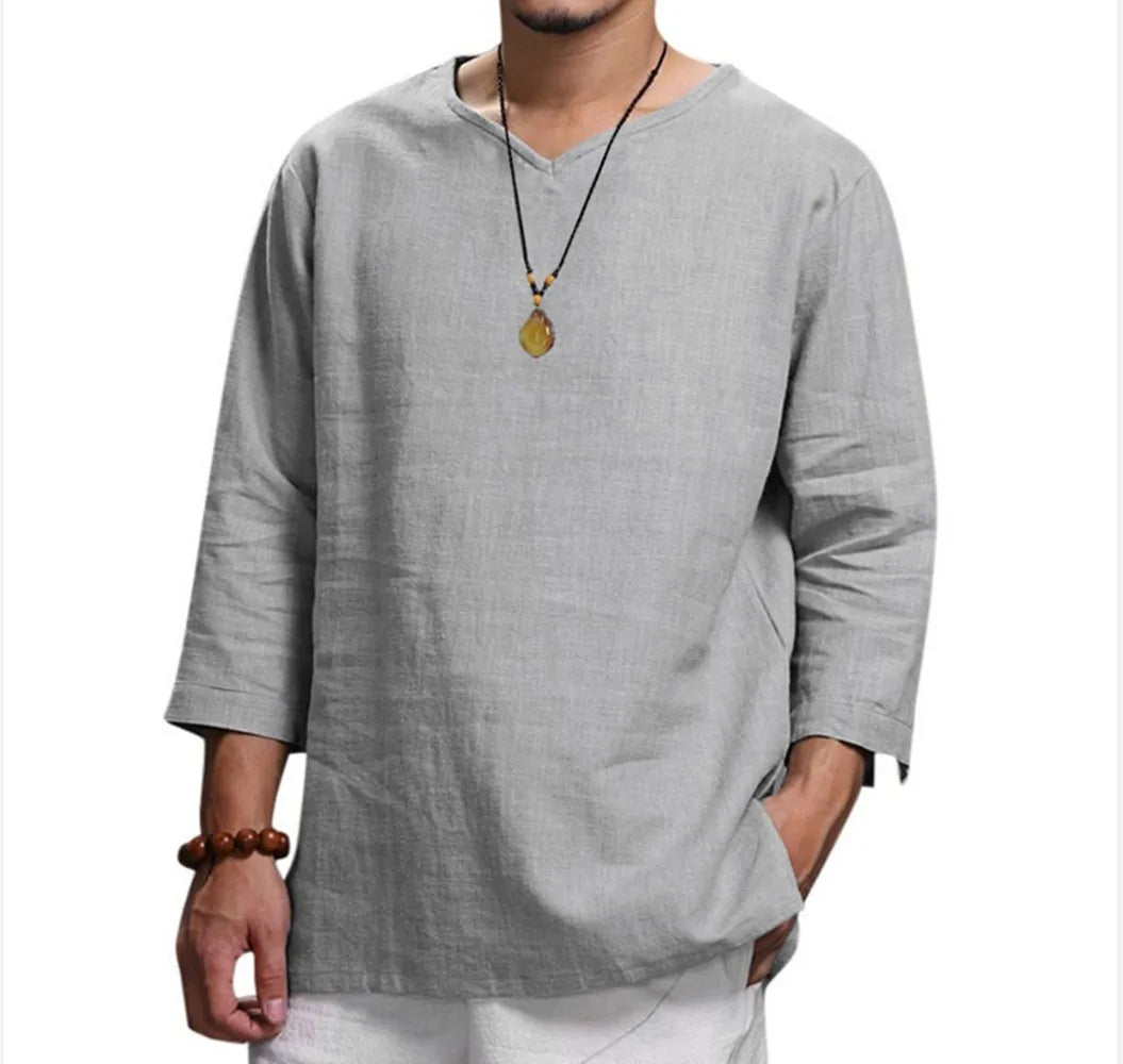 Men's New 3/4 Sleeve Loose Solid Casual Large Pullover Shirt